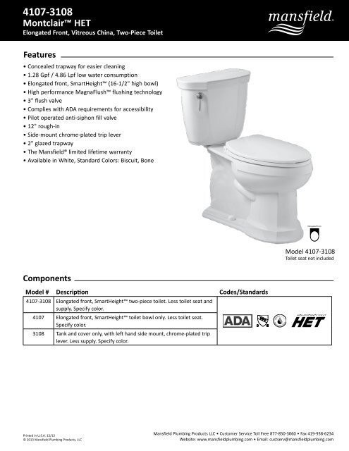 Spec Sheet (440 KB) - Mansfield